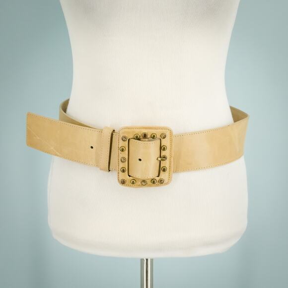 Another Line Size Medium M Tan Beige Wide Studded Buckle Genuine Leather Belt main image 6